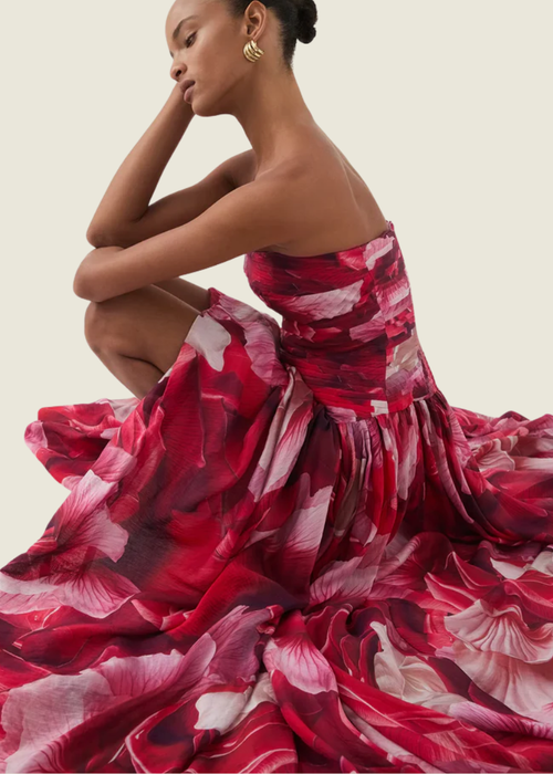 Aje Floral Bubble Hem Gown in Prismatic Floral Red Pink hover image