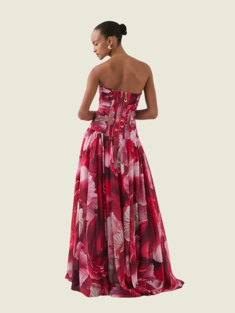 Aje Floral Bubble Hem Gown in Prismatic Floral Red Pink