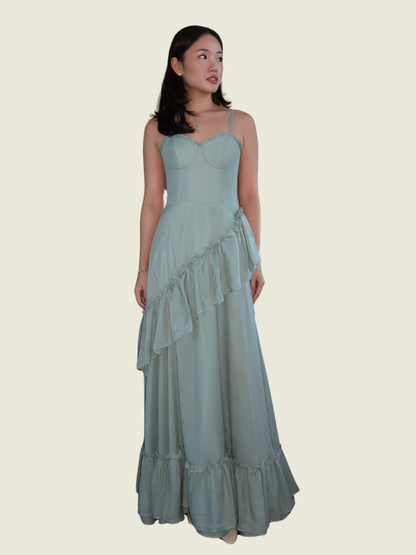 37 LA Custom Green Ruffle Gown