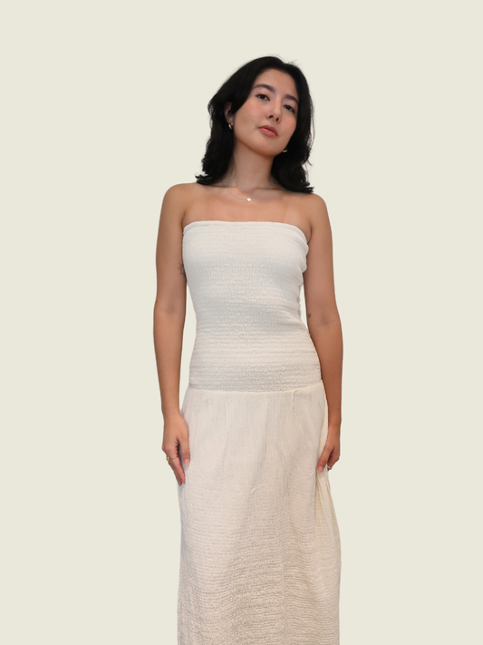 Zara White Linen Ruched Maxi