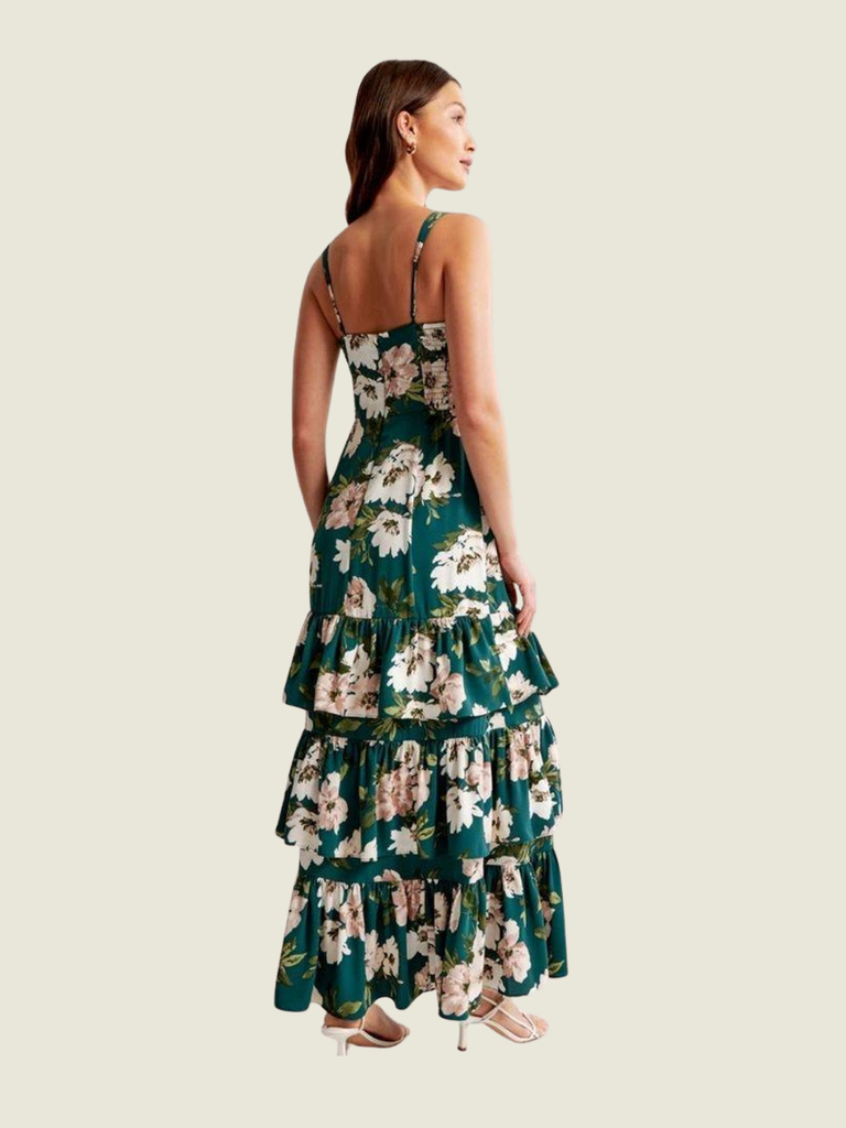 Abercrombie Women's Drama Green Floral Ruffle Tiered Maxi Dress