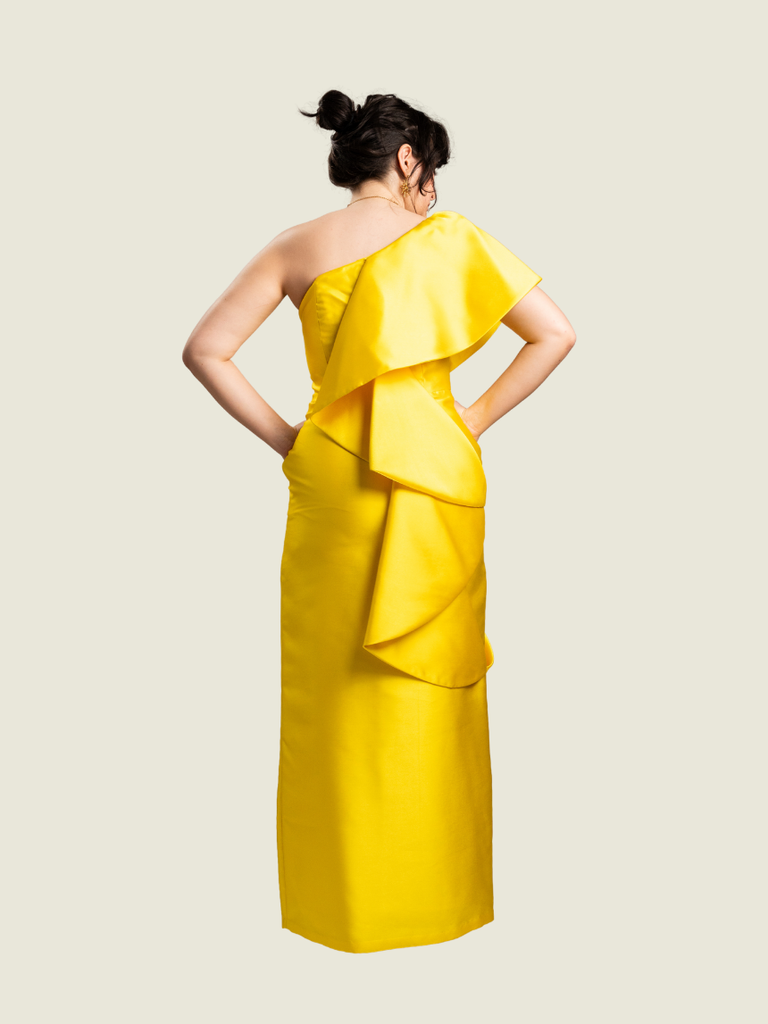 Custom One Shoulder Yellow Gown