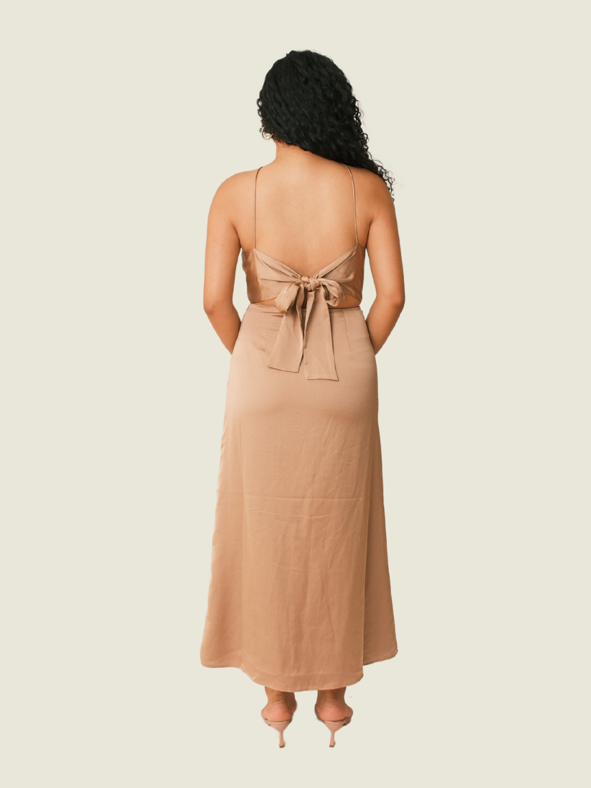 Finders Keepers Silk Brown Midi Dress