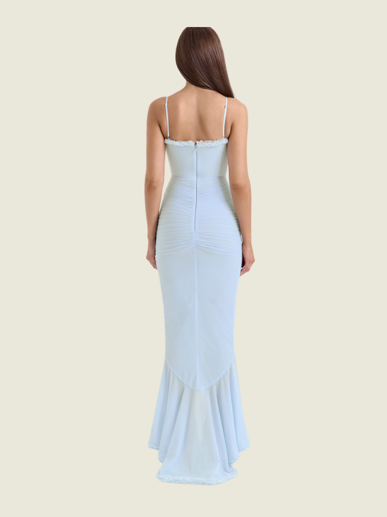 House of CB Gabbi Mesh Ruffled Front Gown