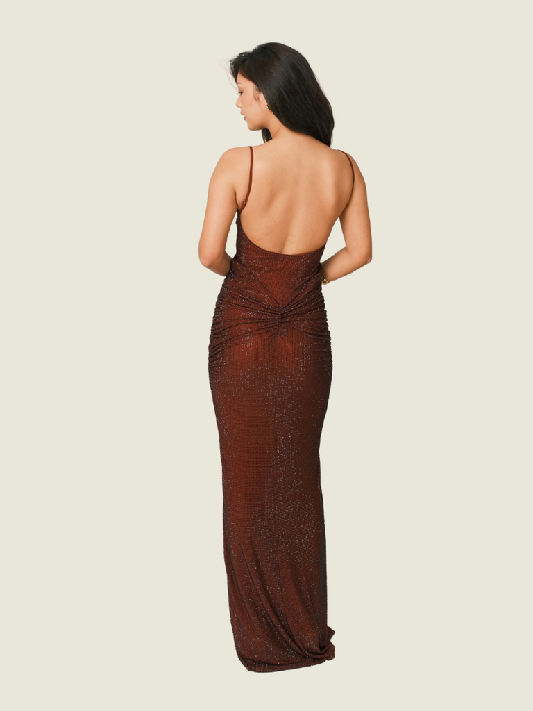 Meshki Roisin Diamante Maxi Dress in Mahogany