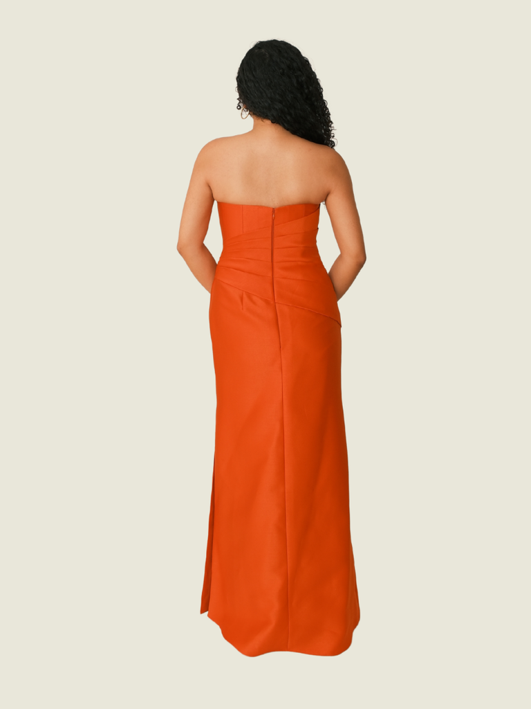 Mel Orlina Orange Bespoke Strapless Gown