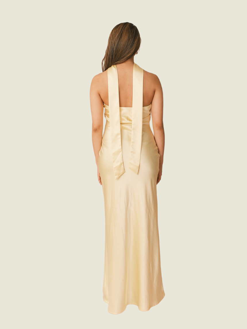 SNDYS Butter Yellow Angelina Neck Tie Maxi Dress
