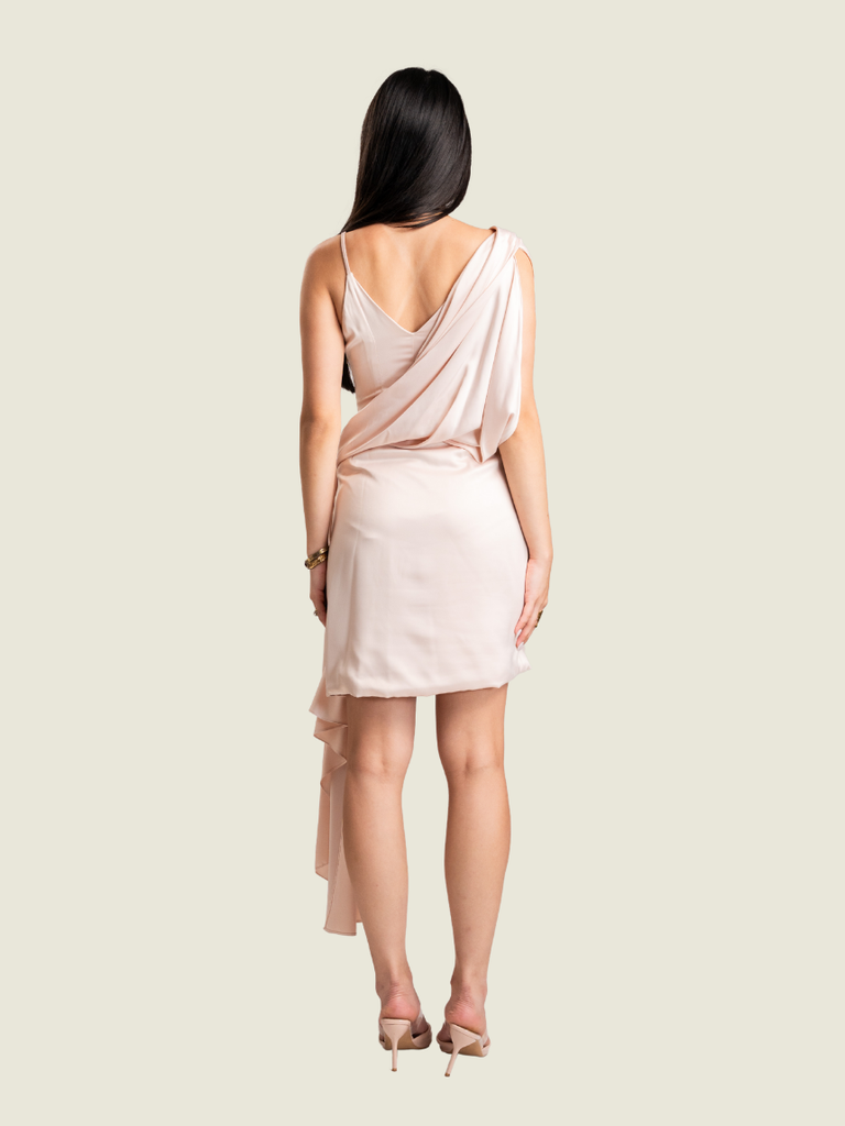 Vania Romoff Custom Pink Draped Mini Dress