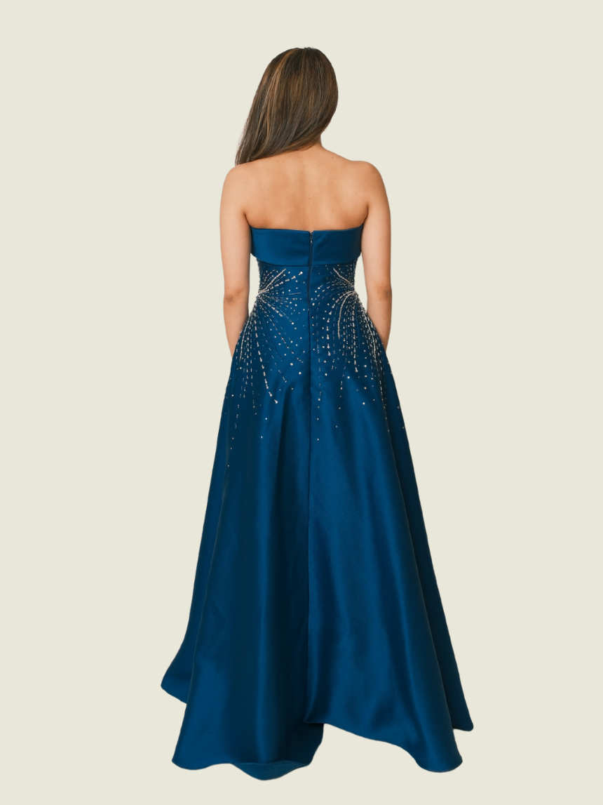 Vee Tan Teal Beaded Maxi Dress