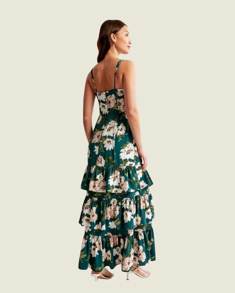 Abercrombie Women's Drama Green Floral Ruffle Tiered Maxi Dress