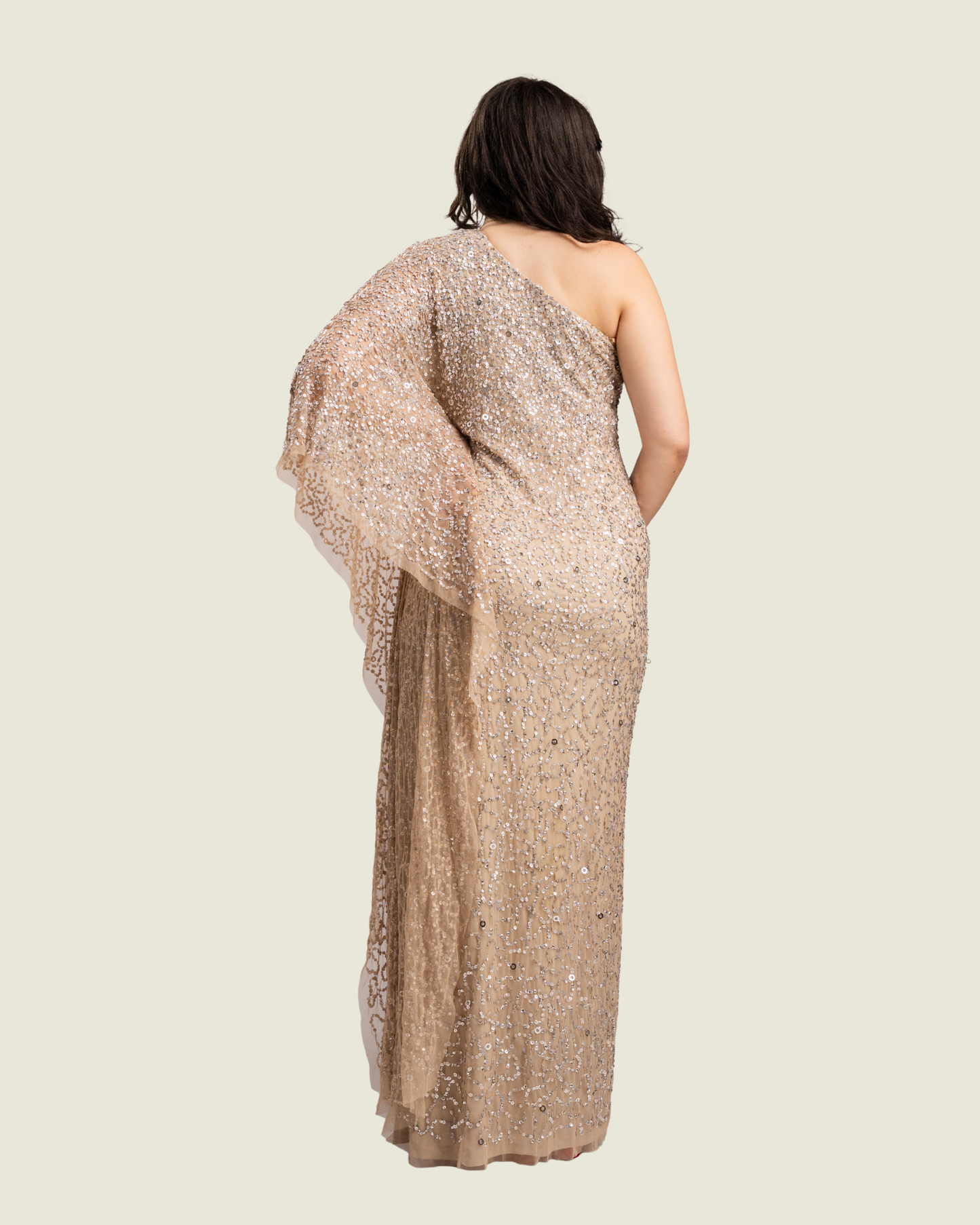 Adrianna Papell Gold Sequin One Shoulder Gown