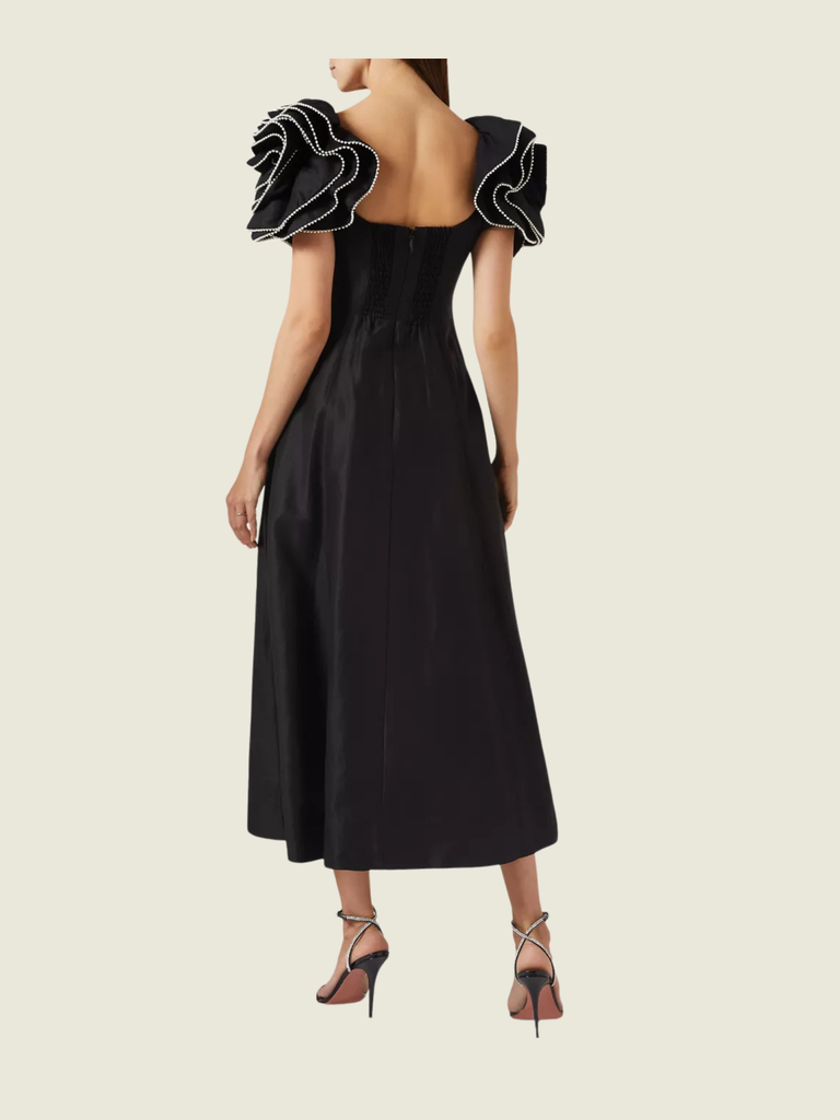 Aje Black Midi Dress with Ruffle sleeves