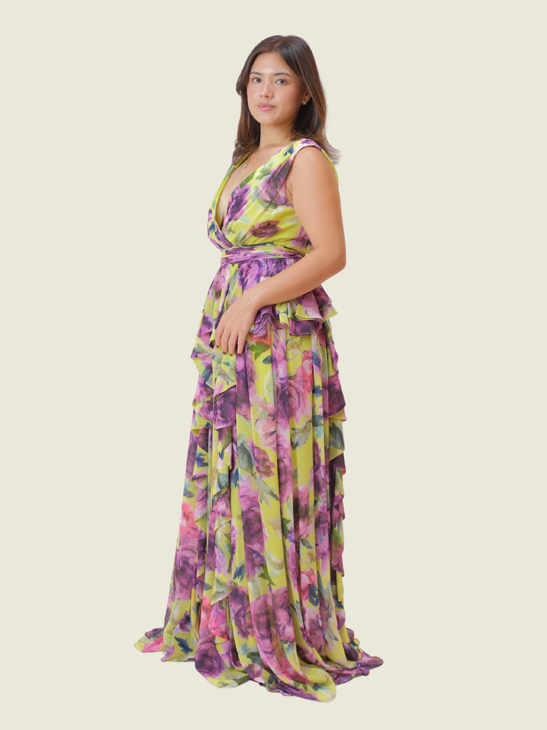Badgley Mischa Green Dress with Pink Floral details