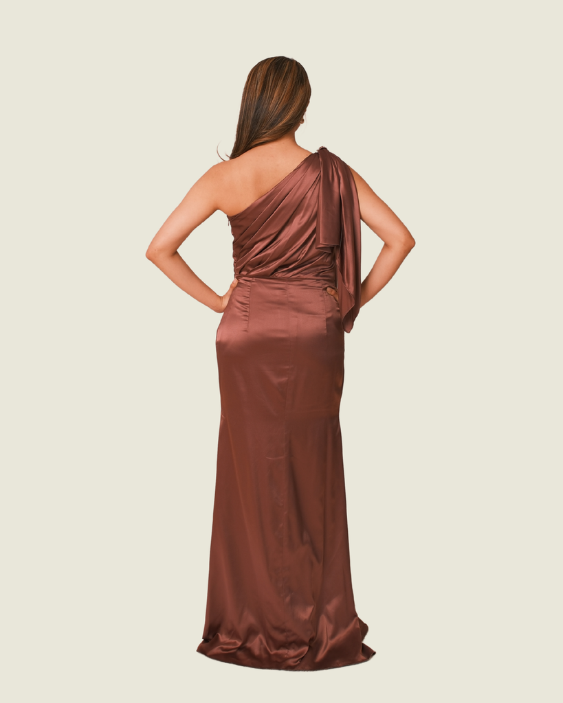 Bianca Cordero One-Sided Silk Mauve Gown