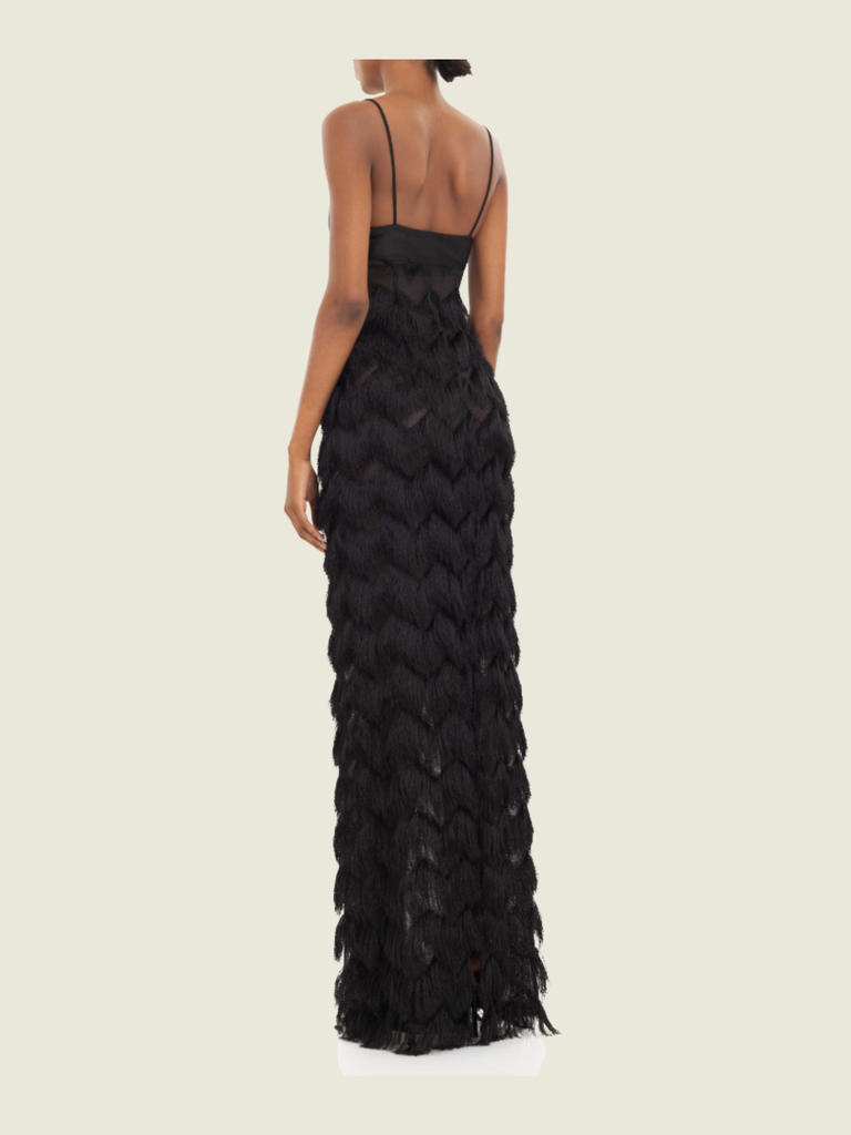 Halo Black Ruffle Maxi Gown