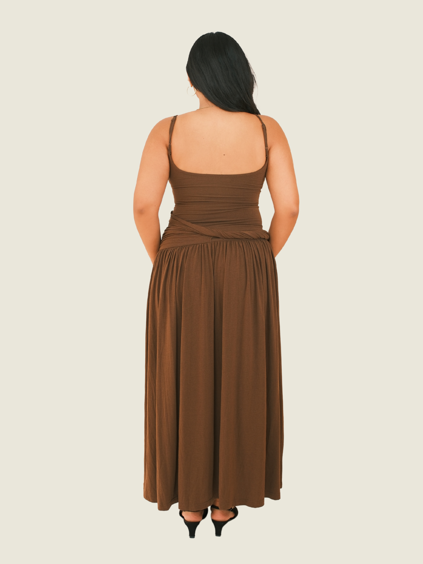 COCOSIN Spaghetti Strap Maxi in Brown (M)