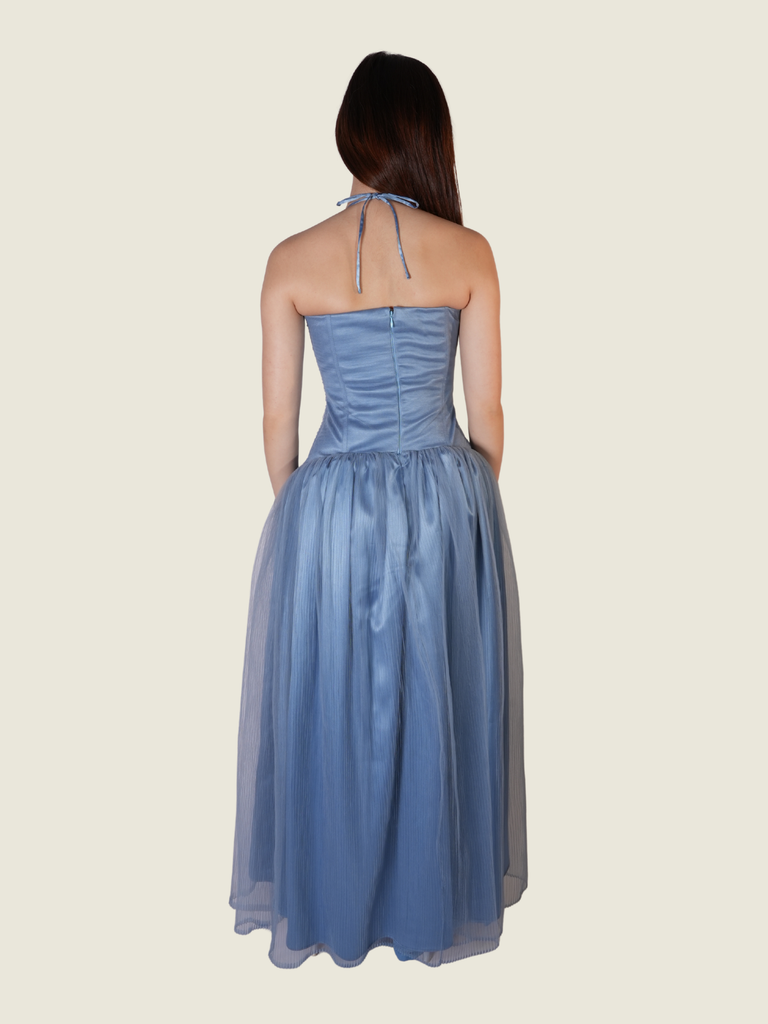 Custom Drop-Waist Pleated Gown in Powder Blue (XS)