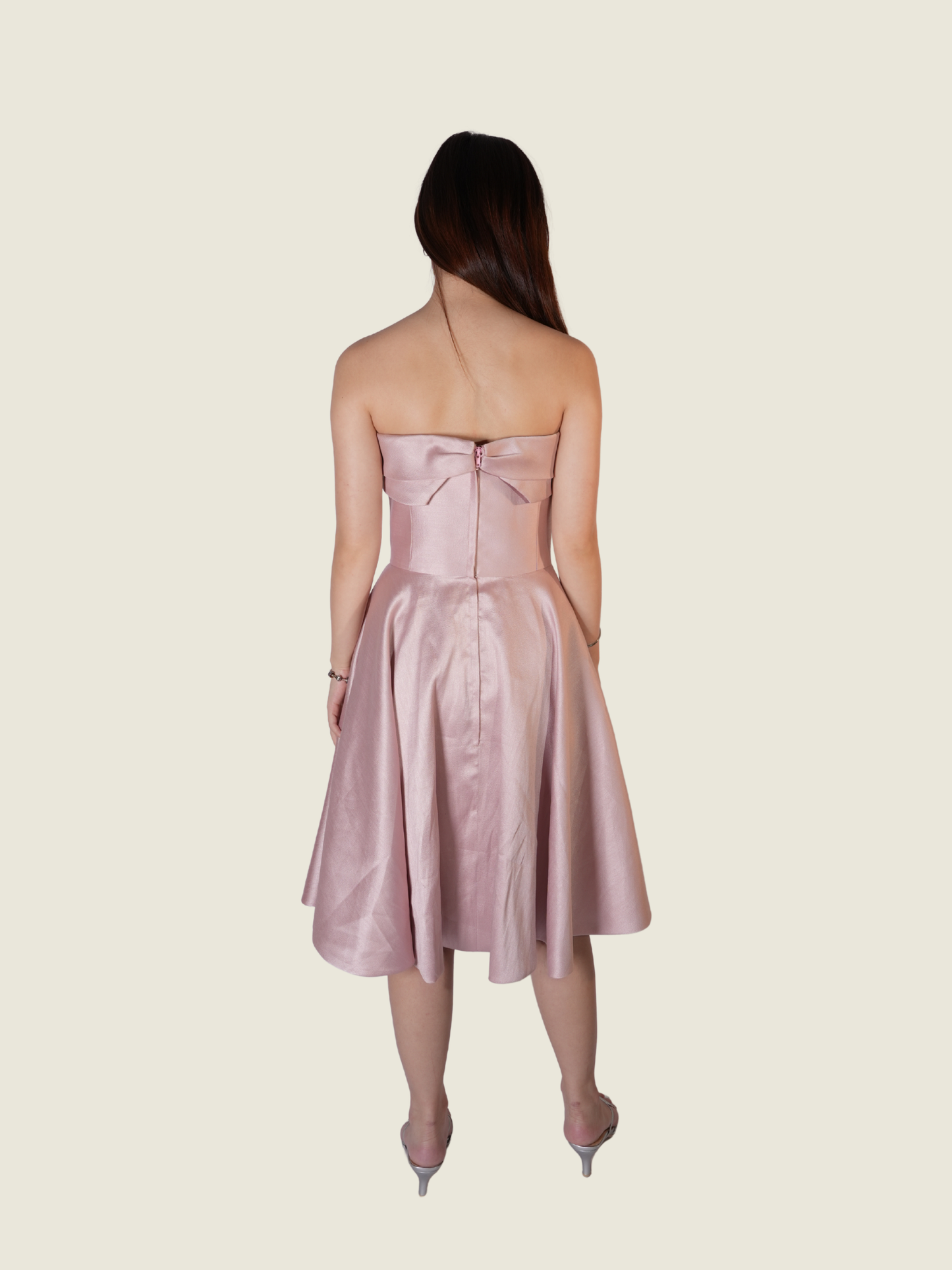 Erin Nicolas Blush Satin Strapless Midi Dress