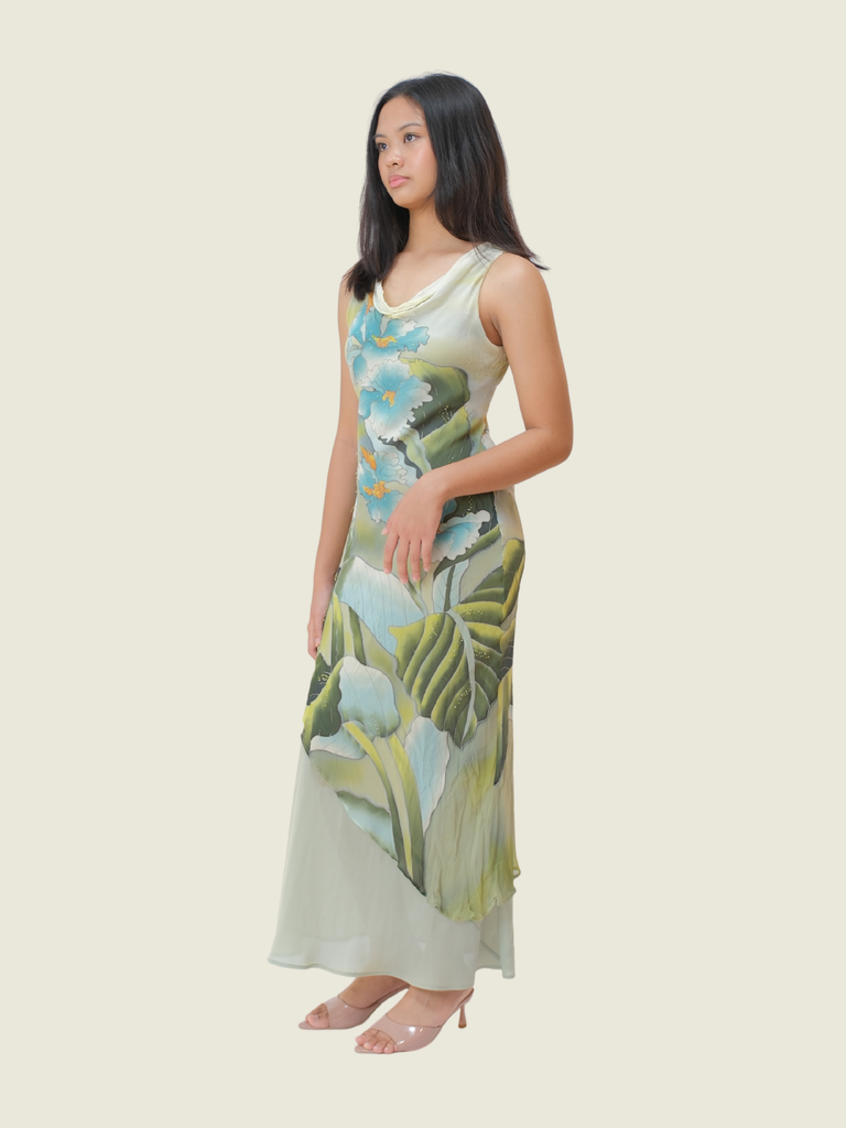 Green Sue Wong Floral Long Dress (M)