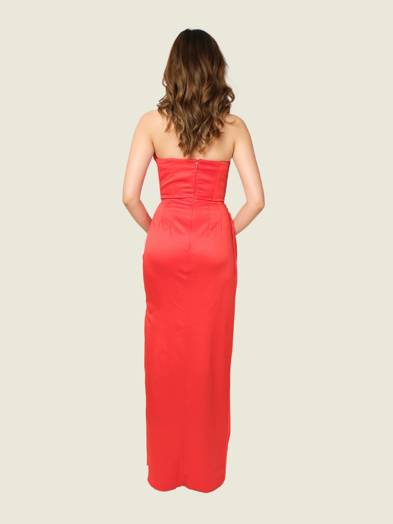 House of CB London Red Silk Slit Long Dress