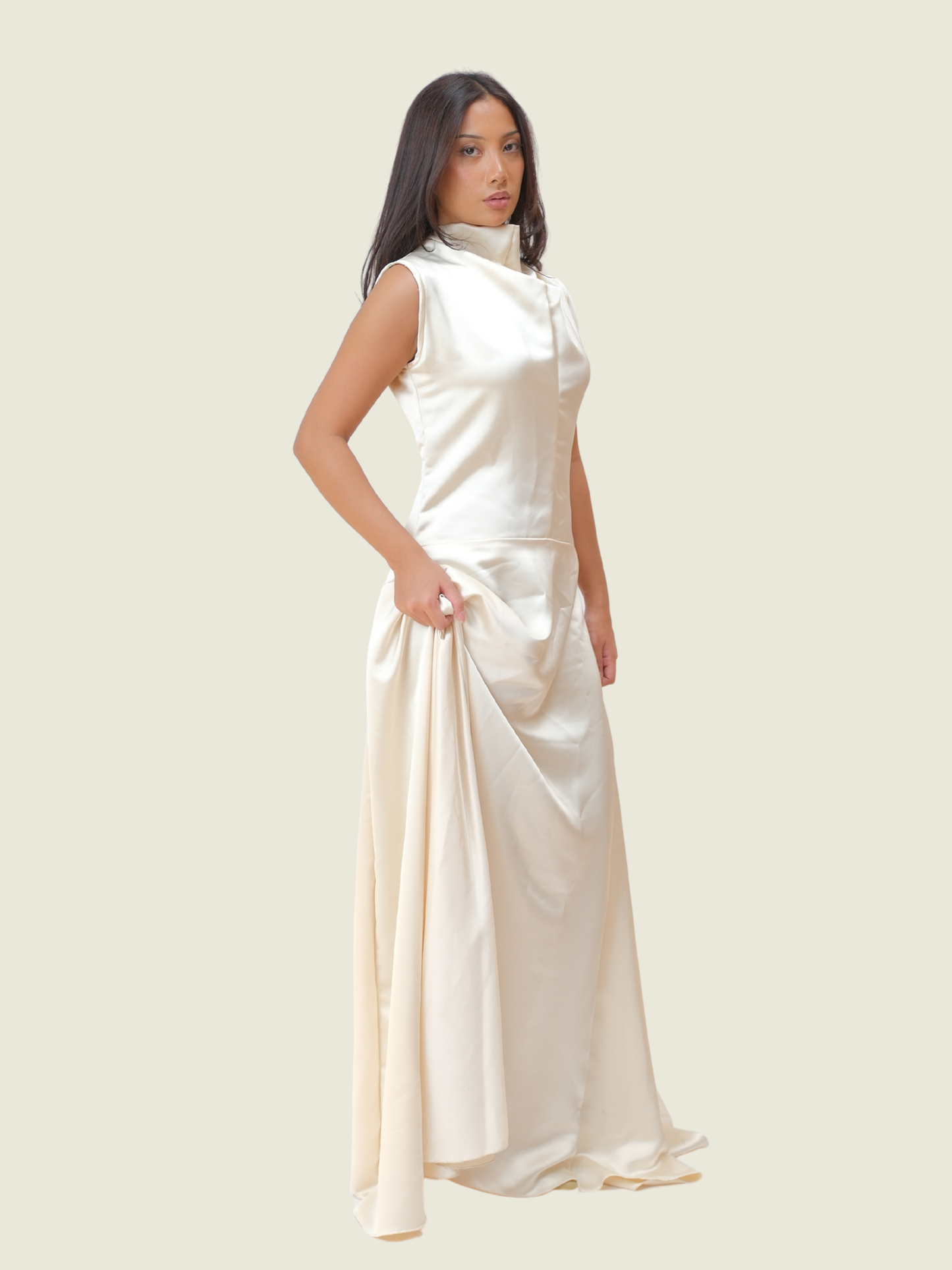 Jackie Pisaono White Silk Satin Dress