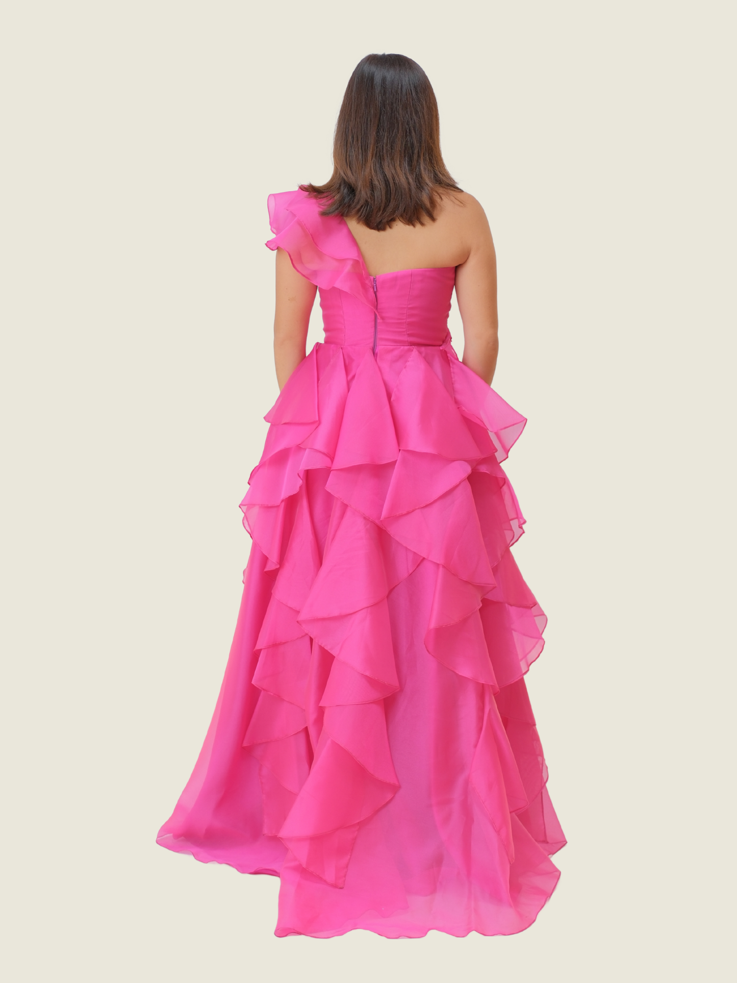 Martin Bautista Fuschia Pink Gown with Ruffles