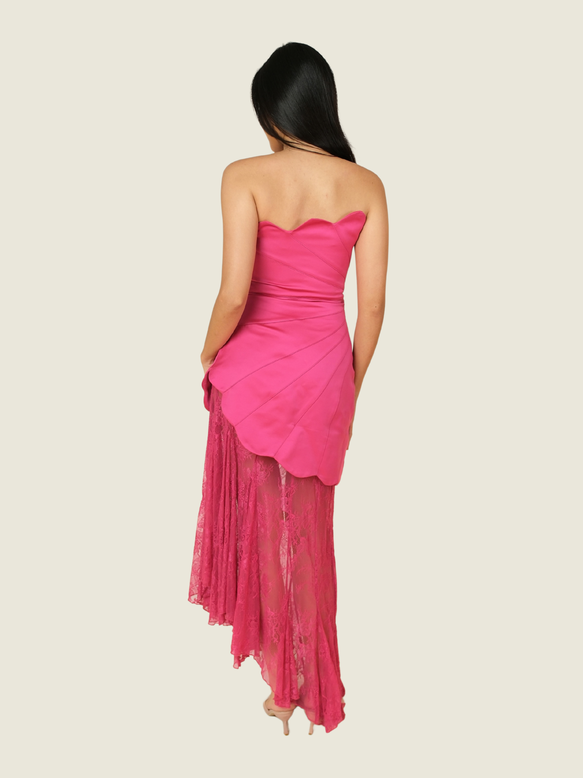 Meshki Aleena Satin and Lace Maxi Dress in Dragonfruit