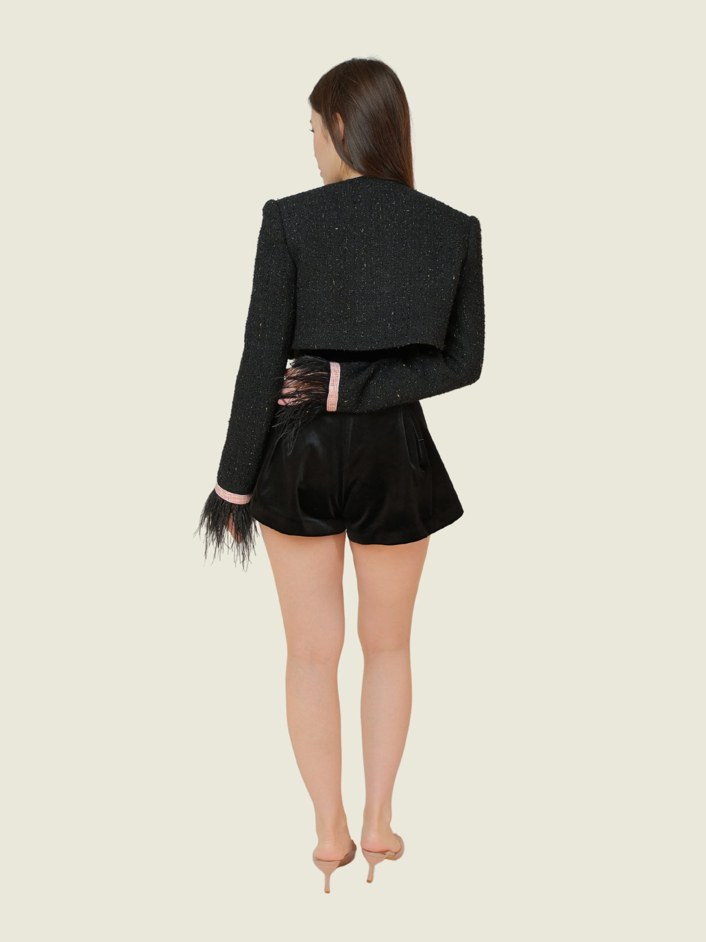 Nana Jacqueline Black & Pink Tweed Cropped Jacket