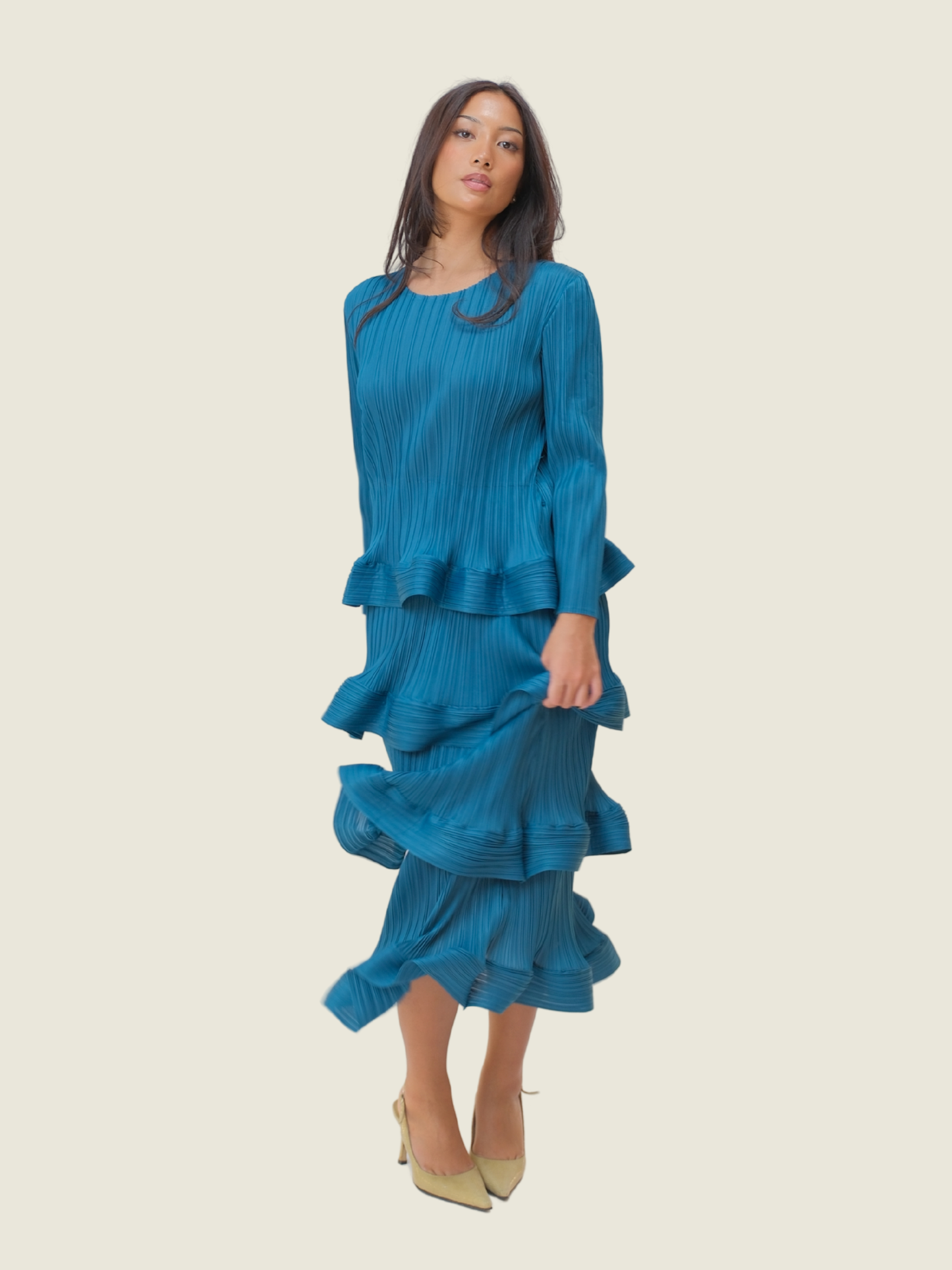 Custom Teal Ruffle Dress with Sleeves