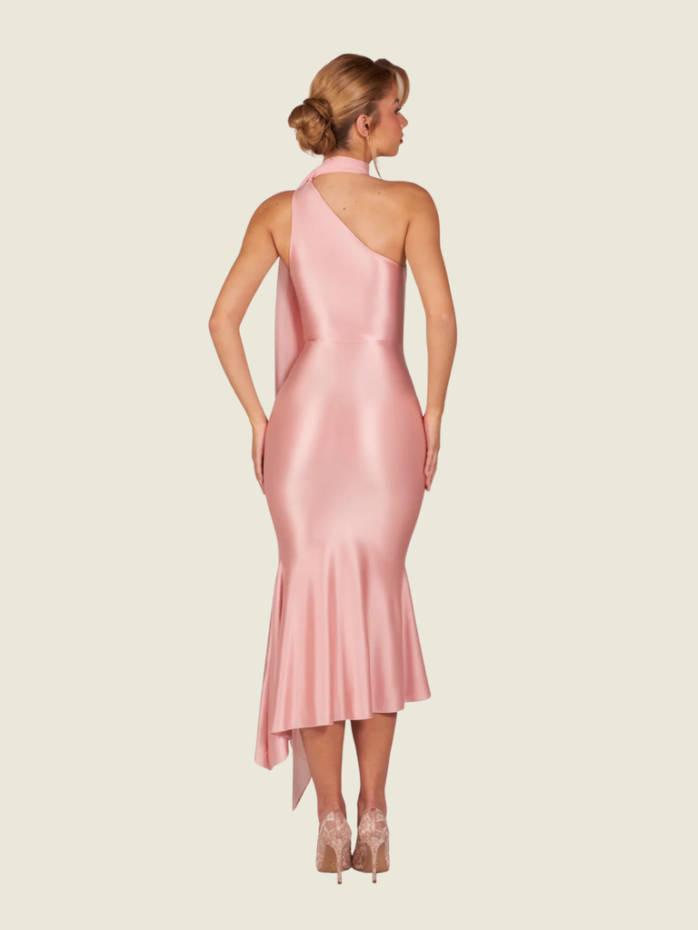 Oh Polly Giada Scarf-Detail Midaxi Dress in Blush Pink