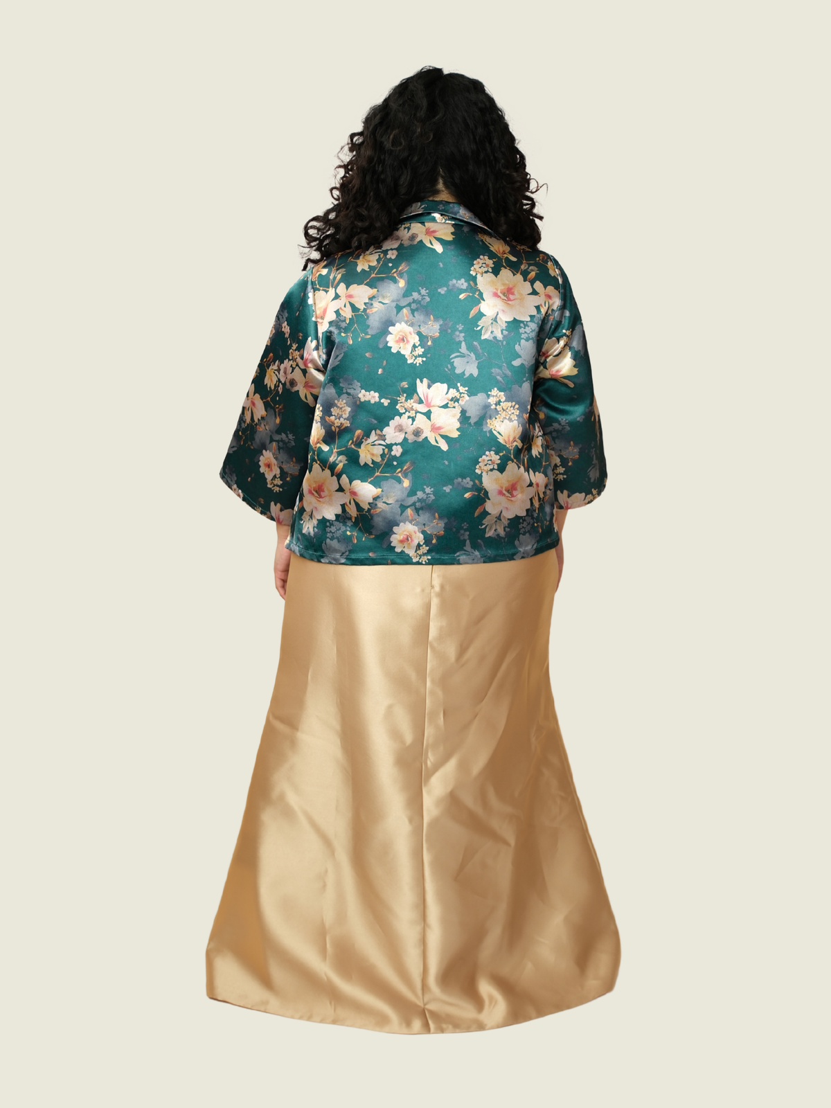 Rustans Floral Kimono with Gold Skirt