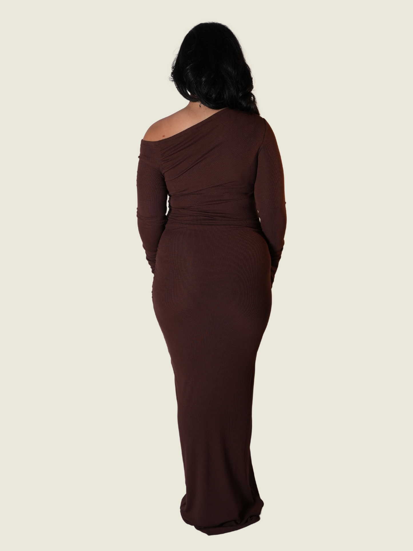 SNDYS Brown Long Sleeves Off Shoulder Maxi