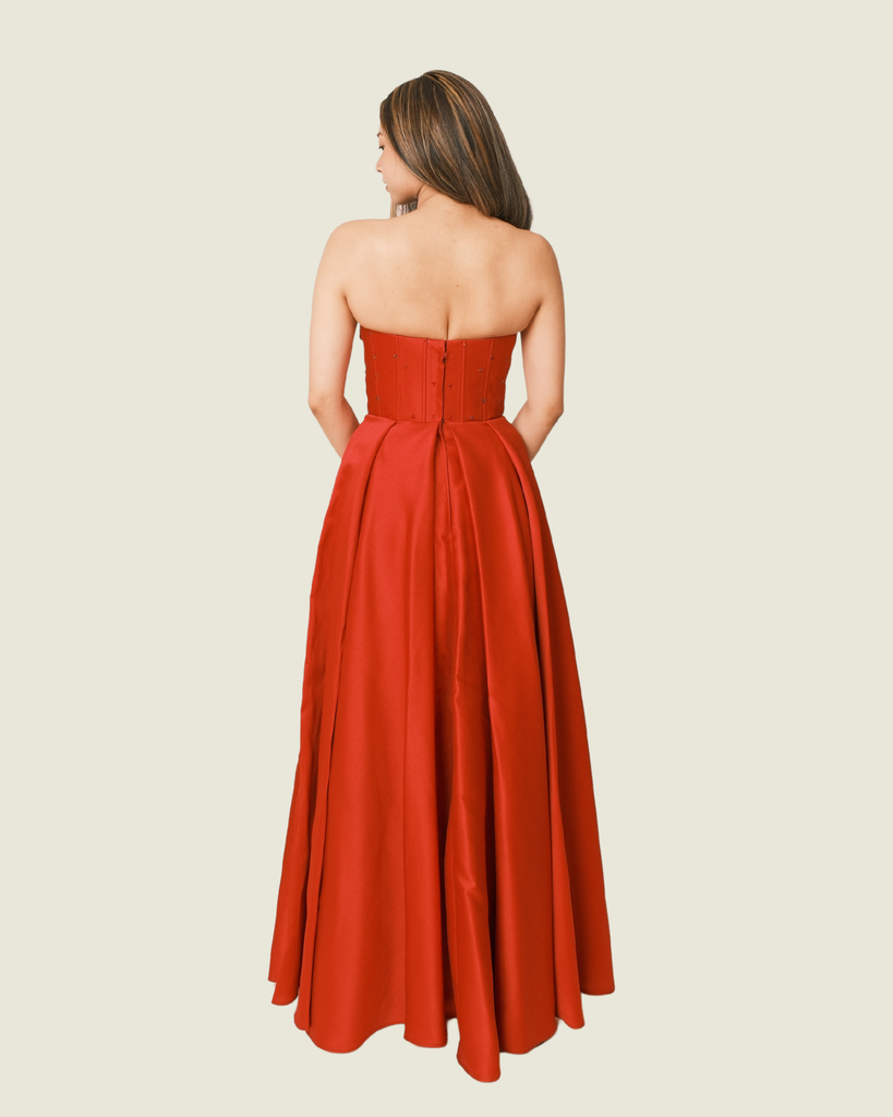 Steph Tan Red Corset Maxi Dress