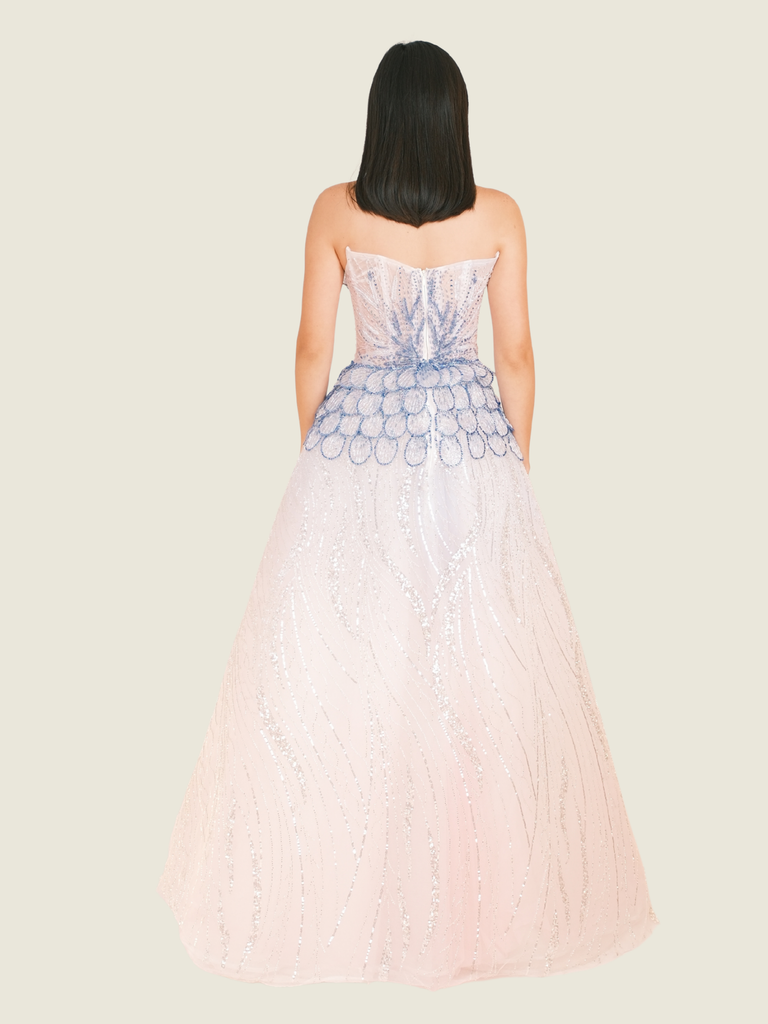 Vee Tan Custom Blue and White Beaded Gown (XS)