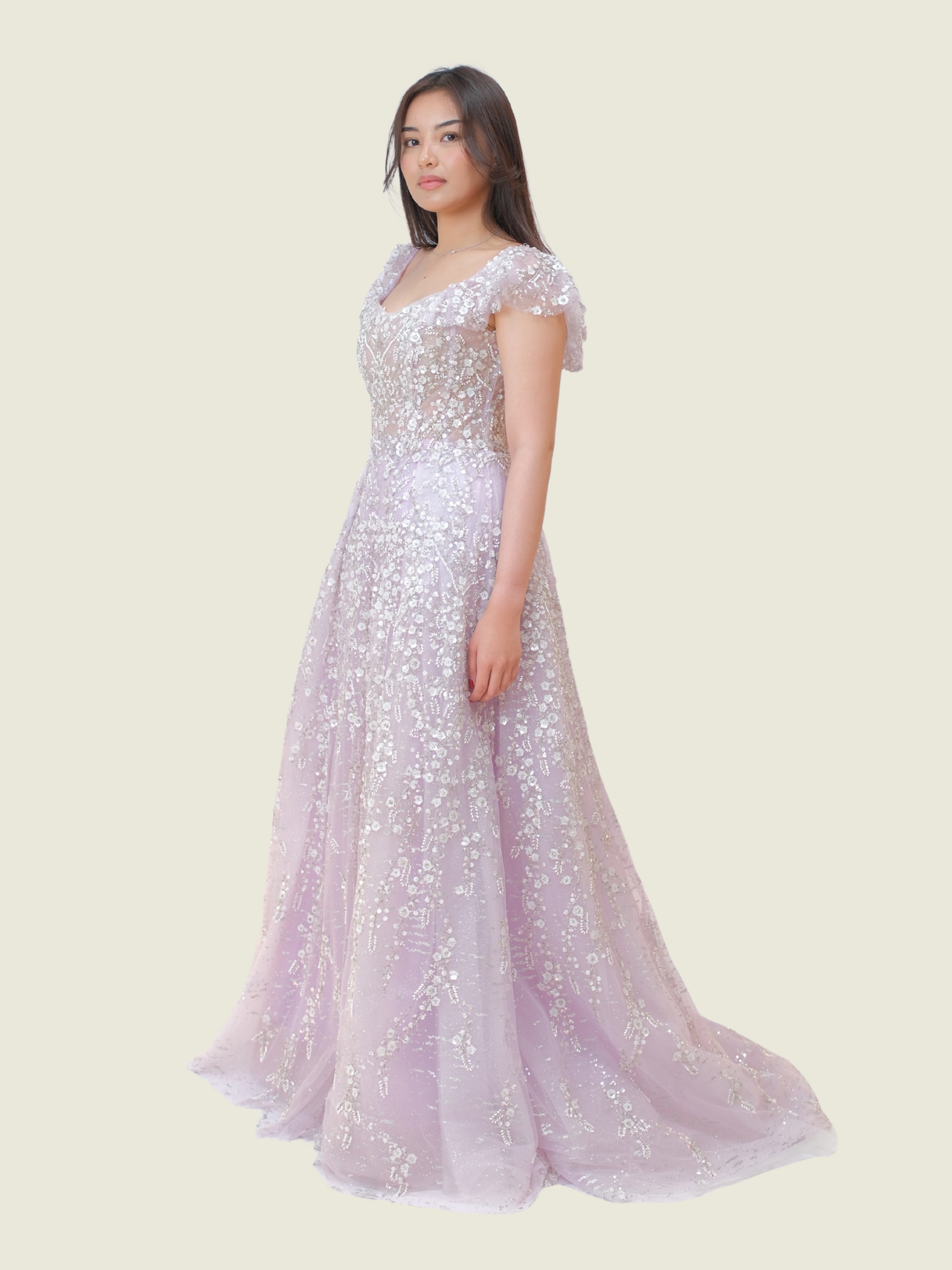 White Label Custom Purple Beaded Gown