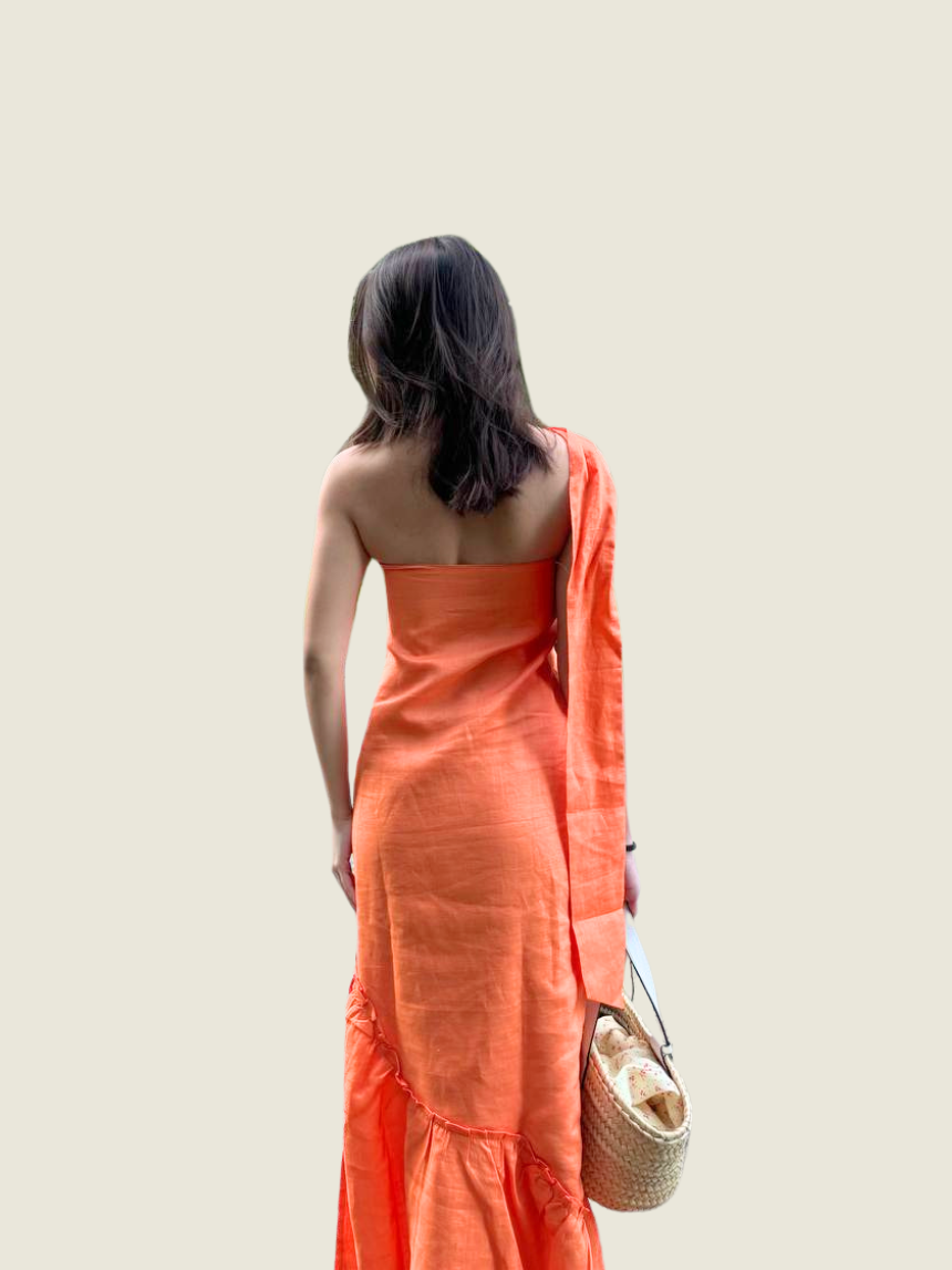 Ola Haus Orange One Sided Linen Dress