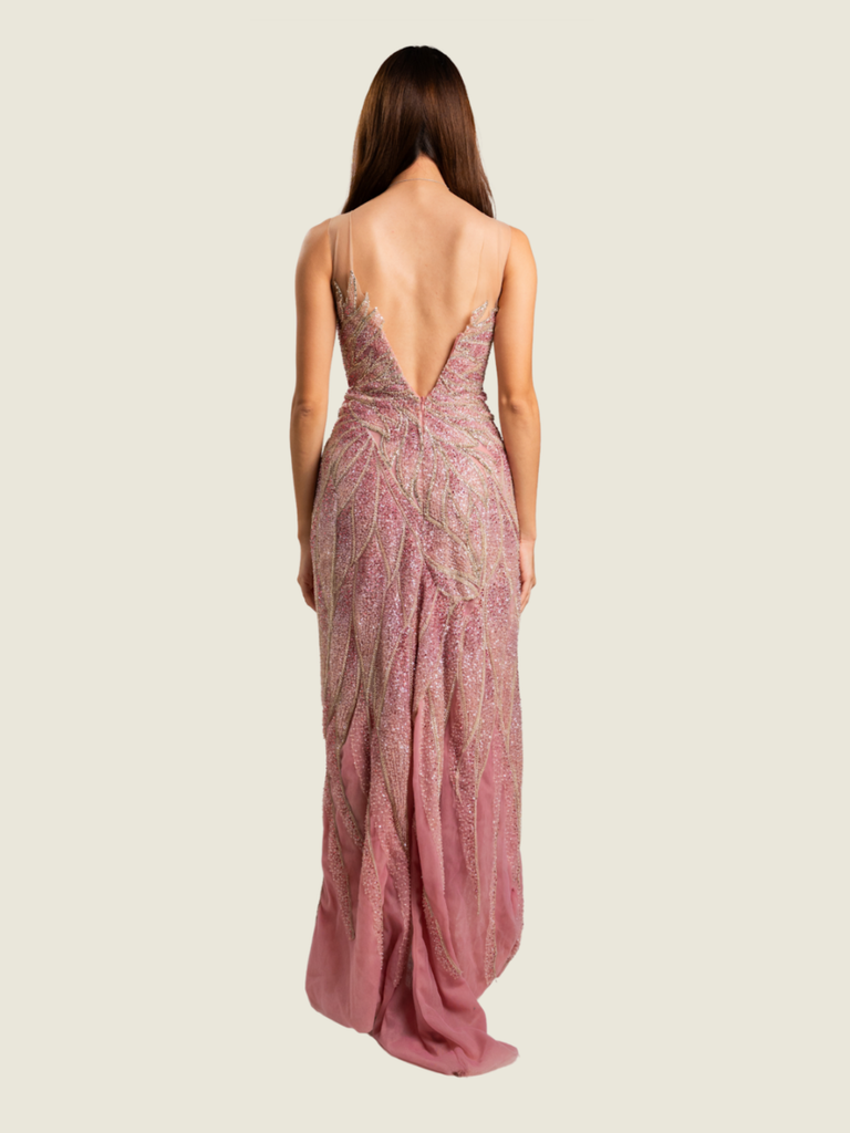 Weareasy Pink Beaded Tinghun Long Gown