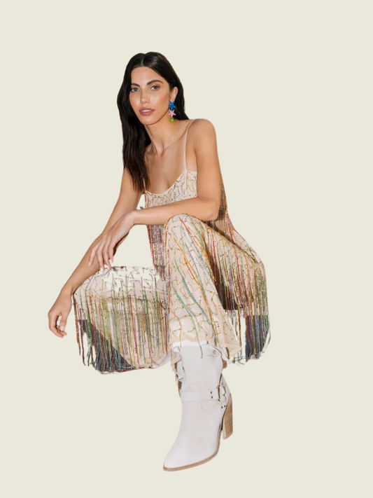 Nasty Gal Sequin Tassle Beaded Wide Legged Trouser