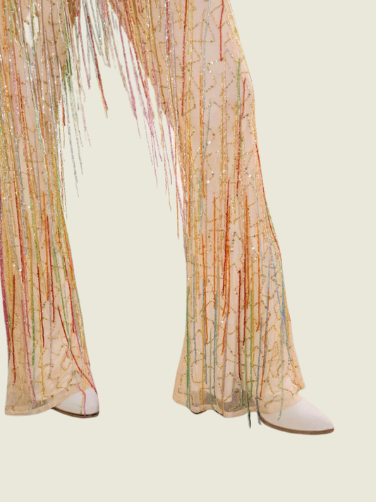 Nasty Gal Sequin Tassle Beaded Wide Legged Trouser