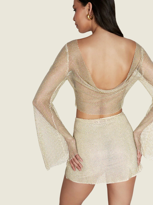 Meshki Hilton Diamante Mesh Cowl Top