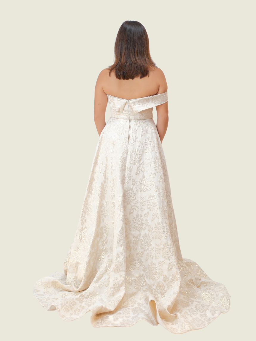 Andrea Tetangco White Gown with Gold Details