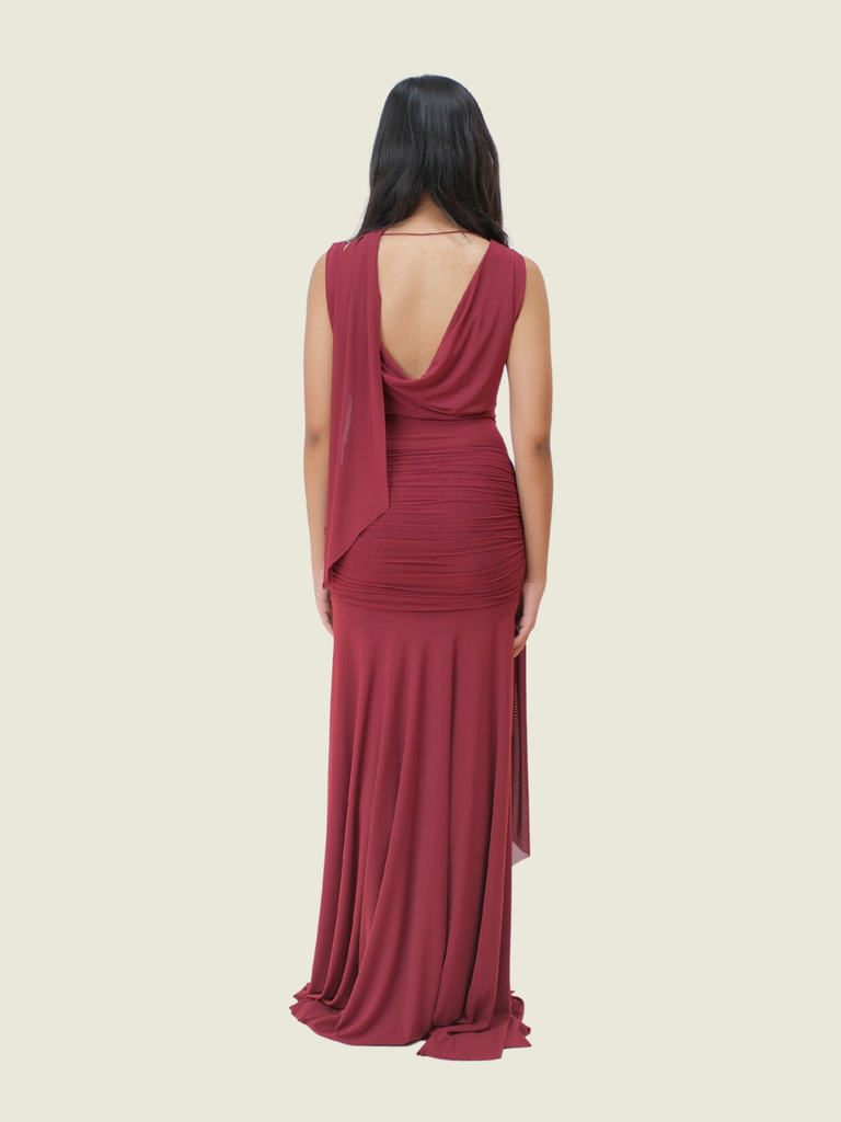Cocosin Solene Drape Maxi Dress Maroon