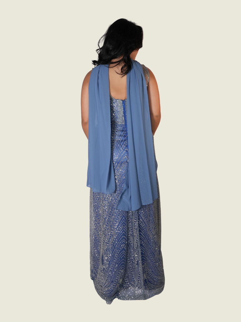 Debbie Co Blue Beaded Gown with Scarf (M)