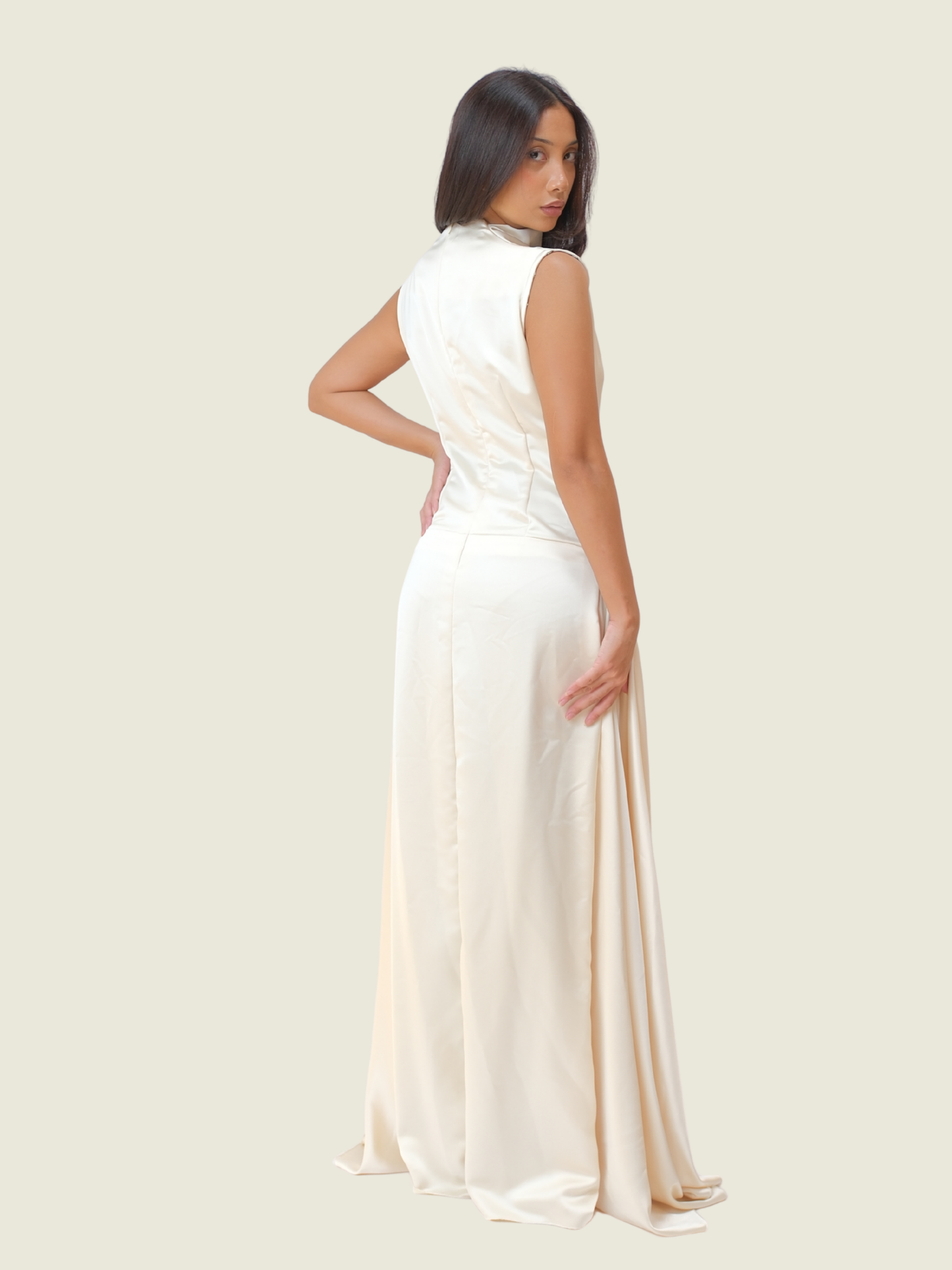 Jackie Pisaono White Silk Satin Dress