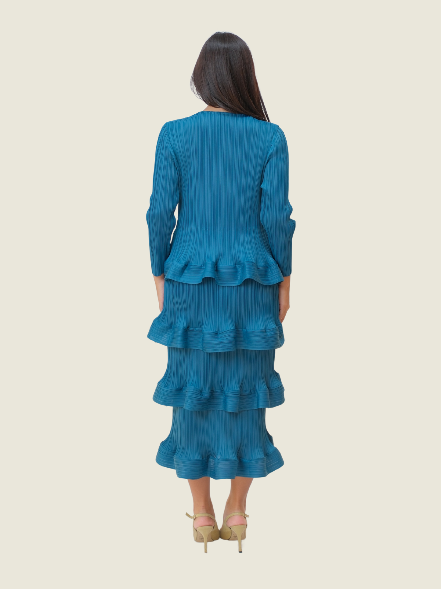 Custom Teal Ruffle Dress with Sleeves