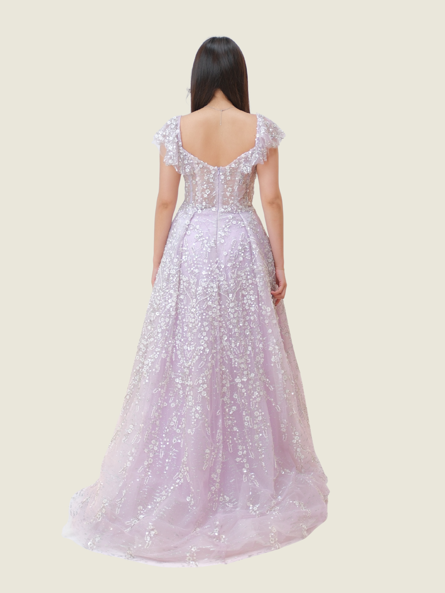 White Label Custom Purple Beaded Gown