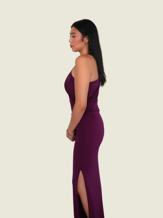 Custom Purple Drape Asymmetrical Maxi Dress