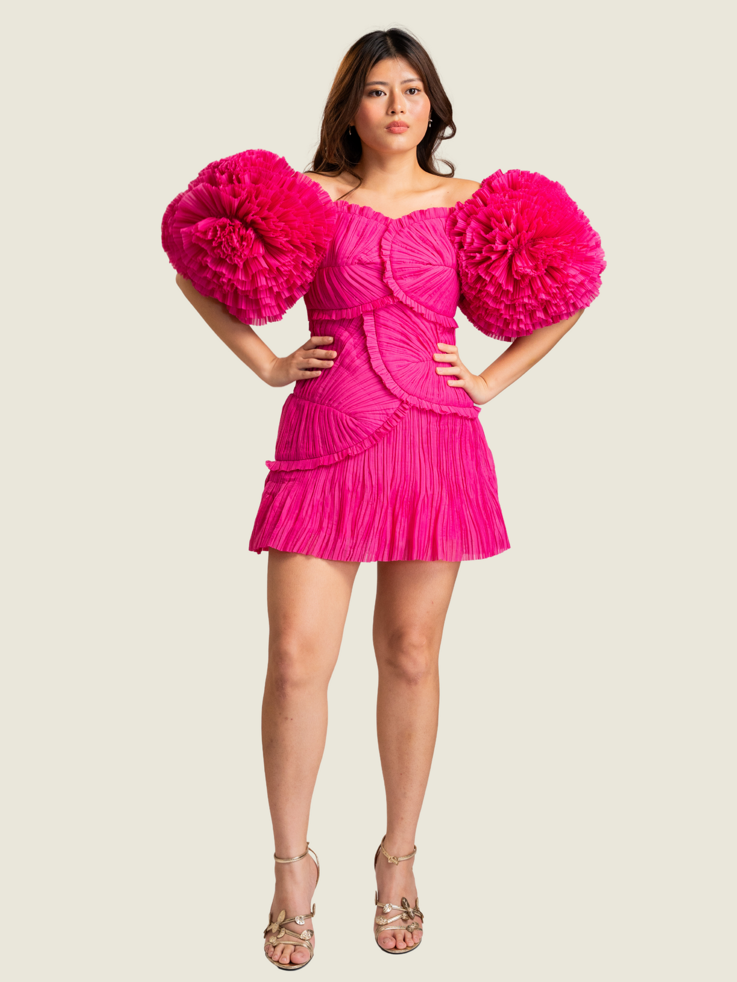 AJE Crystalline Fuschia Rose Magenta Pleated Dress