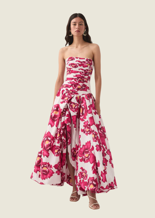 Aje Pink Floral Violette Bubble Hem Maxi Dress