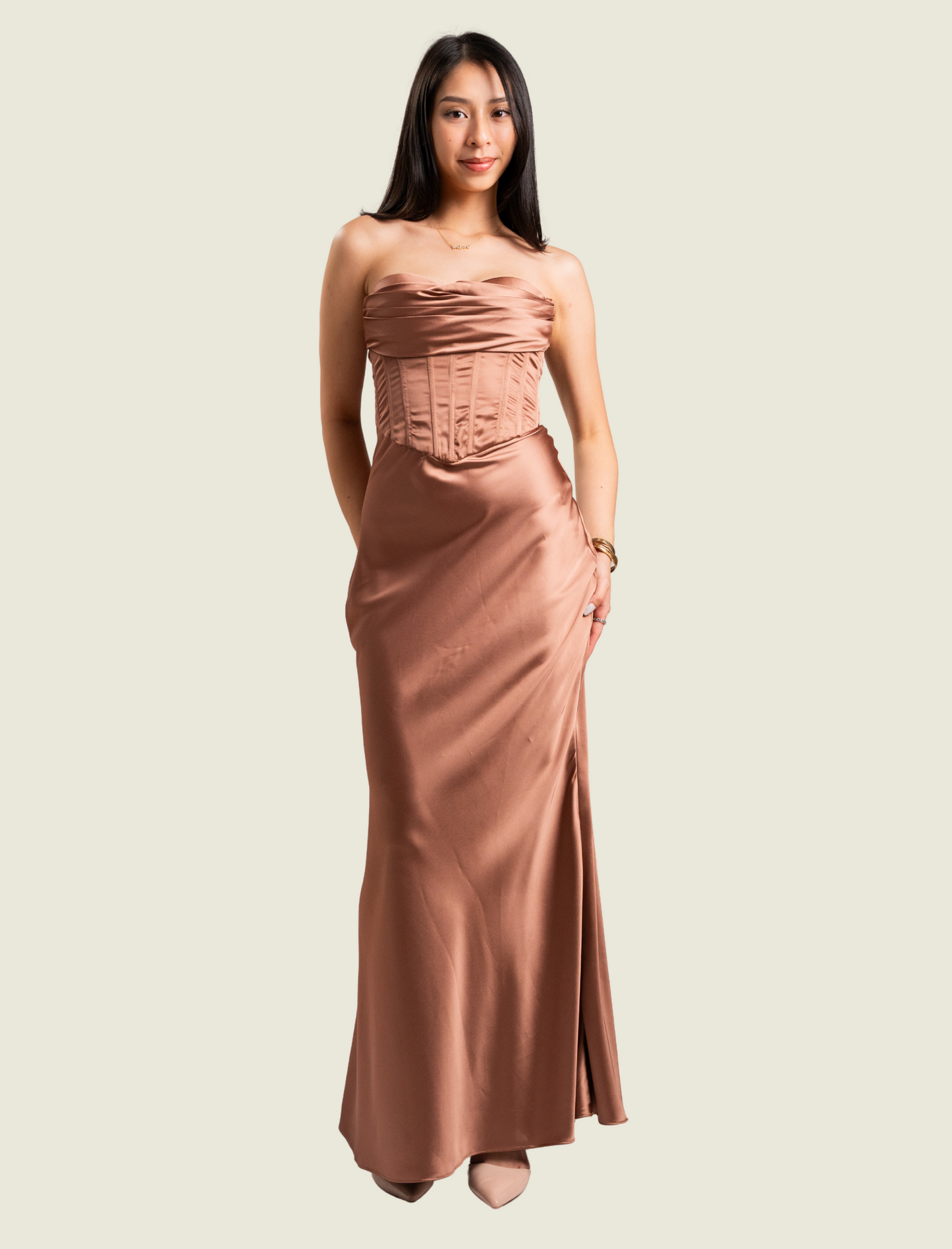 Apogee Brown Corset Maxi Dress